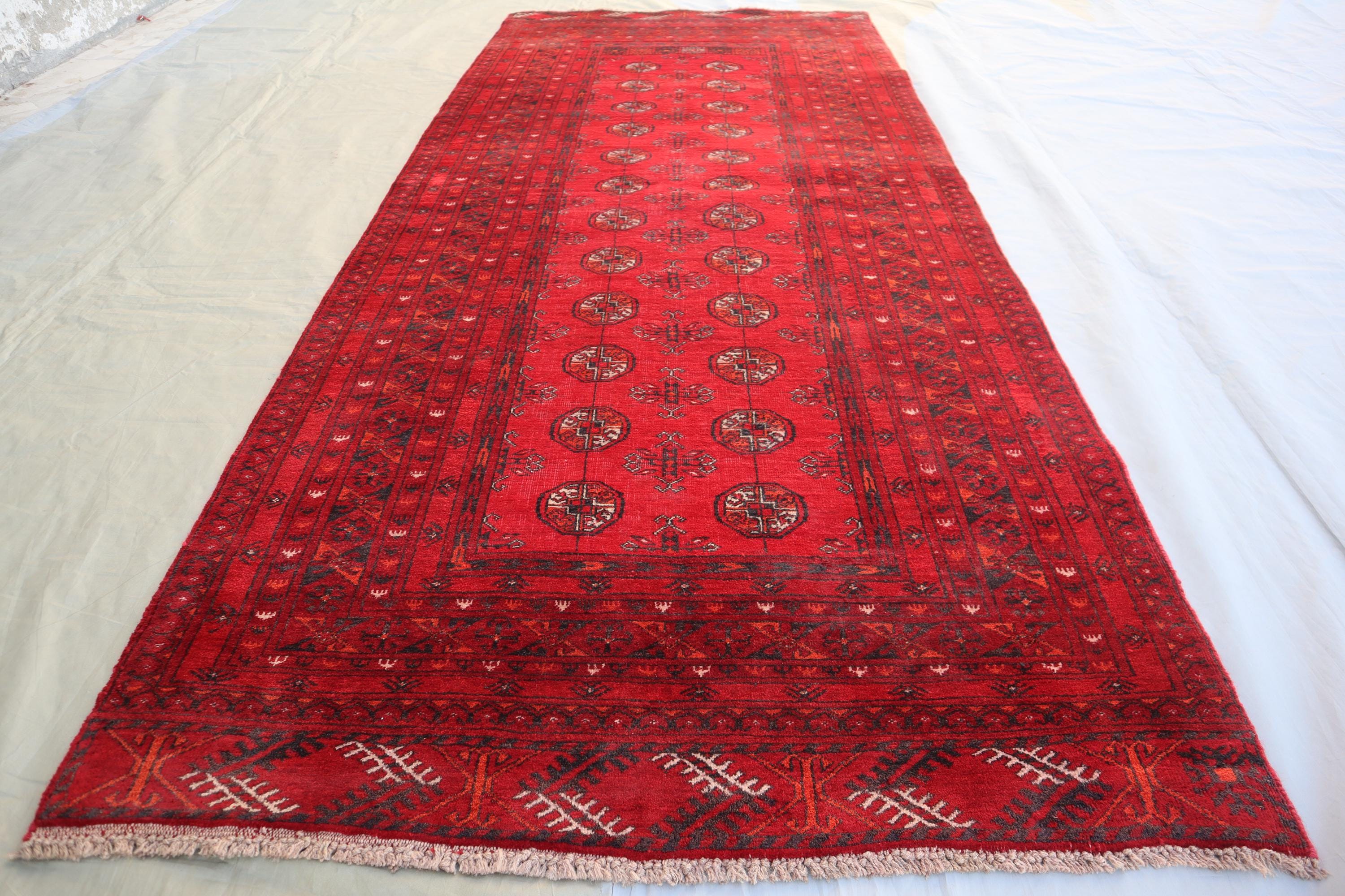 Afghan Bukhara Rug 3'6x8'3 Ft Antique Tekke Runner Rug, Turkmen