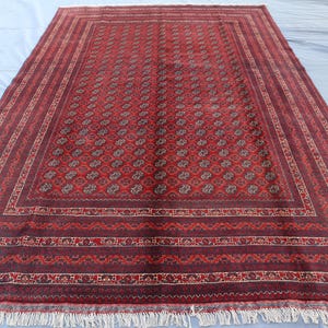 6&#39;5x9&#39;9 ft Afghan Oriental Area Rug, Hand Knotted Wool Rug, Turkmen Tribal Bukhara Traditional Rugs for Bedroom, Fine Quality High Pile Rug