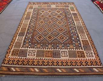 1940 Antiker Kelim Teppich 6 x 30 Fuß, Afghan Terrakotta Handgefertigter Authentischer Flachgewebe Kelim Teppich, Geometrisches Design Alter Teppich