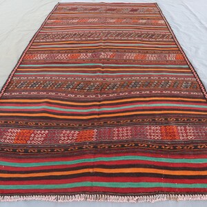 4&#39;9x9&#39;4 ft Antique Turkmen Striped Kilim Rug Afghan Handmade Wool Rug, Oriental Area Red Rug, Tribal Vintage Natural dyes Rug, Bedroom Rugs