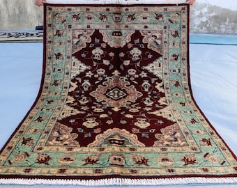 Handgeknüpfter Vintage Wollteppich aus pflanzengefärbter Schafwolle - 100x120 cm im orientalischen turkmenischen Medaillon-Design