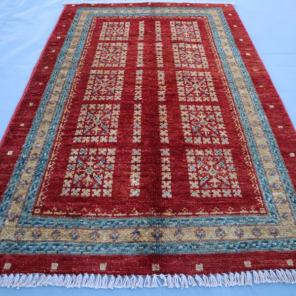 Collectors Piece 3x4 Vintage Red Rug, Afghan Contemporary Handmade Rug, One of a Kind Rug, Oriental Red Area Rug, Fine Antique Wool Carpet