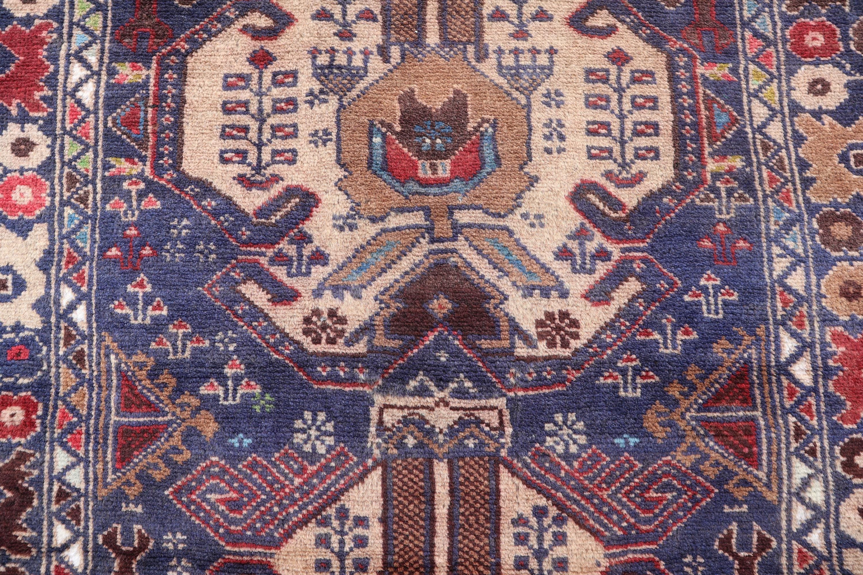 Afghan Vintage Rug 3'8x6'6 Turkmen Geometric Baluchi Rug, 1980s