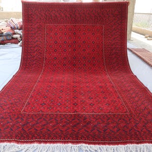 1960s Antique 6&#39;6x9&#39;10 ft Rug Turkmen Tribal Red rug, Afghan Hand Knotted Wool Vintage Rug, Vintage Ethnic Rug, Rug for Living room, Bedroom