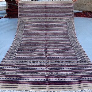 3x5 ft Afghan Striped Beige Kilim Rug, Vintage Suzani Handmade 100% Wool Area Rug- Oriental Turkmen Rug- Tribal Antique Carpet, Bedroom Rug
