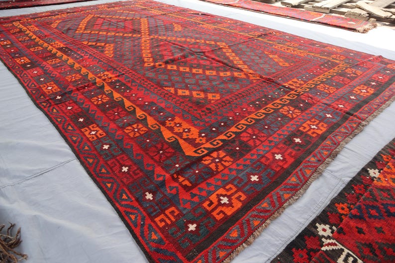 Fatimid Rug 1970s Antique 8'1x13'3 Ft Afghan Rug Turkmen Flatweave Ghalmori Kilim ...