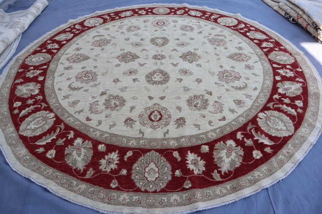 10x10 Ft Large Round Rug, Afghan Handmade Natural Wool Rug, Boho ...