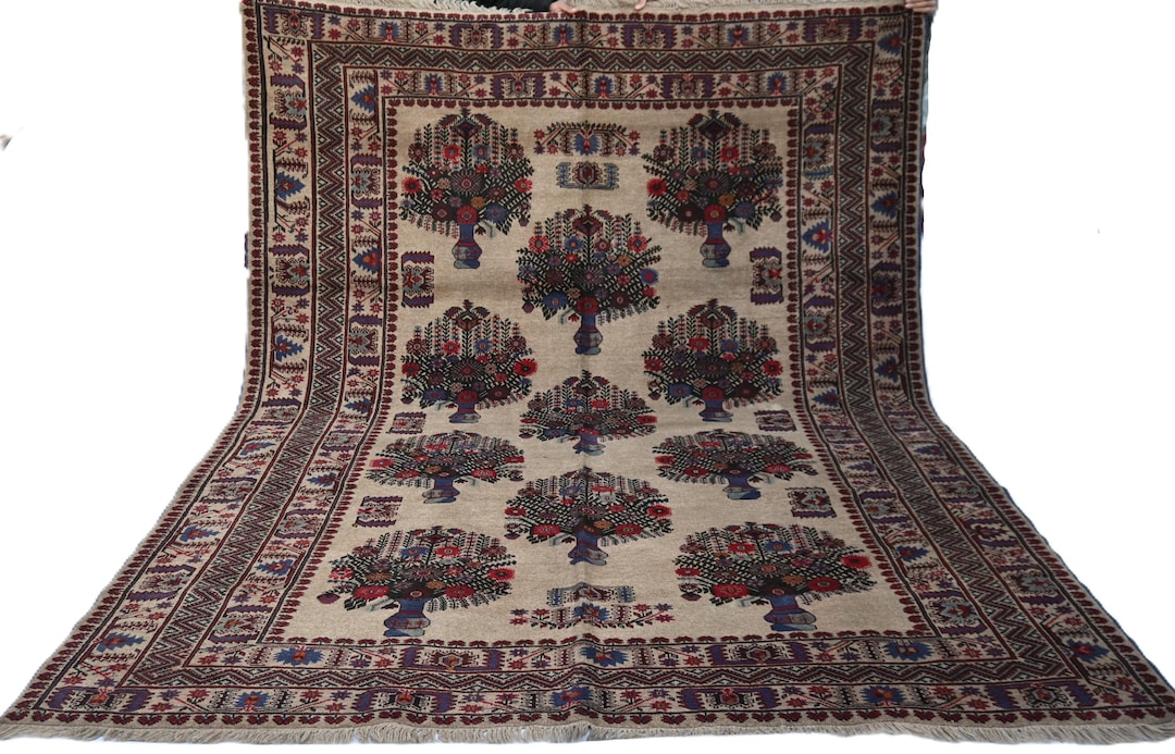 Vintage 7x9 Ft Area Rug, Afghan Baluchi Handmade Soft Rug, High Pile ...