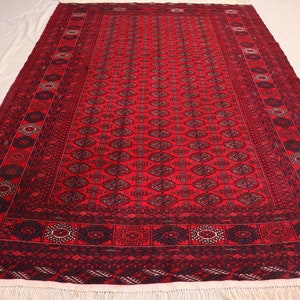 7 x 10 Ft Antiker Handgefertigter Tribal Vintage Teppich, Orientalischer Teppich, Mori Gul, Turkmenischer Buchara Teppich für Schlafzimmer