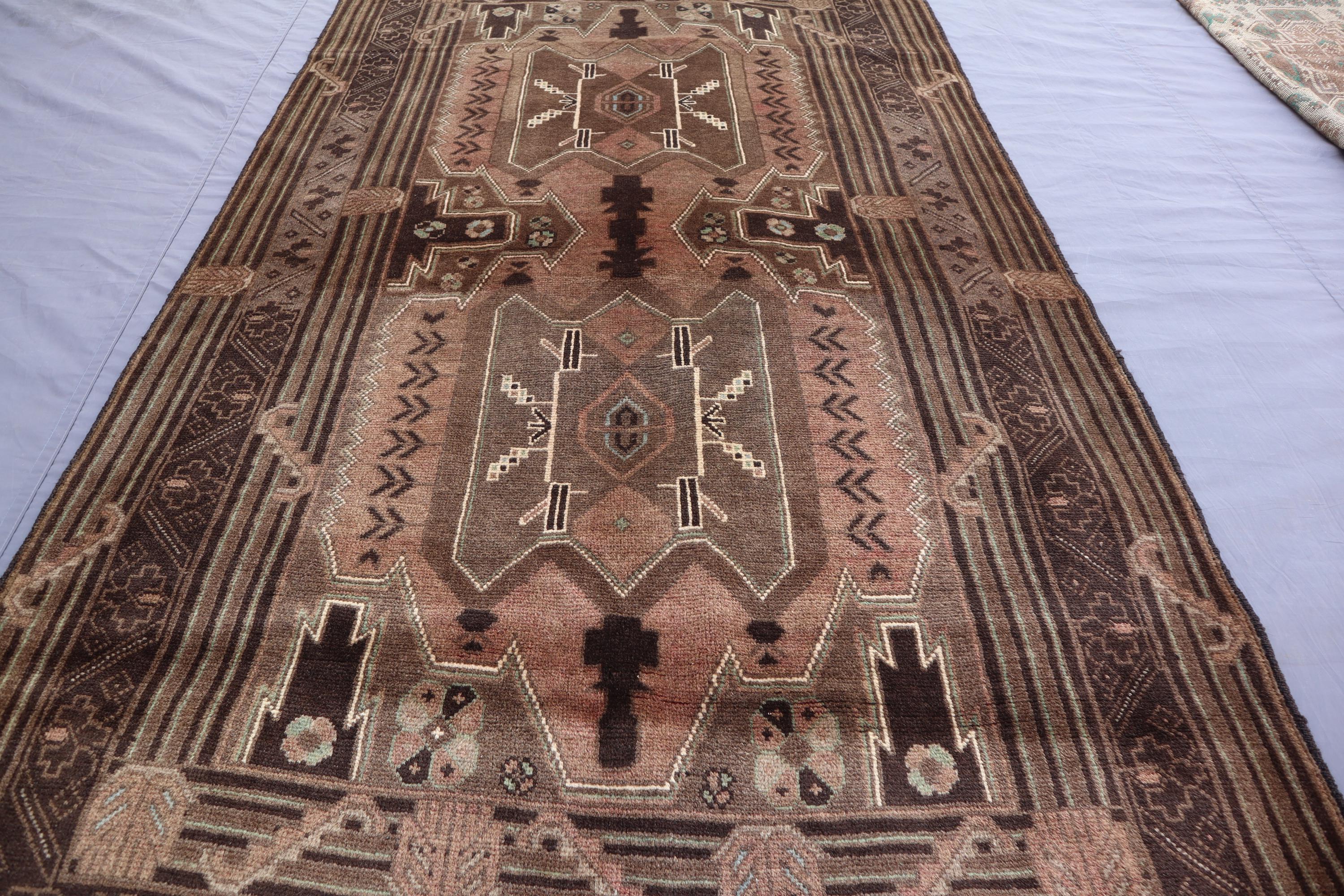 1940s Turkmen 3'7x6'9 Ft Rug Antique Afghan Oriental Faded Wool