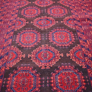 Red 4x6 ft Vintage Rug, Antique Bokhara Afghan Hand Knotted Wool Area Rug, Turkmen Oriental Rug, Tribal Bukhara Rug, Office, Living Room Rug