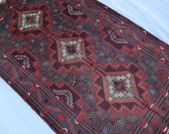 Geometrisch antiek tapijt, 4 x 7 ft vintage baluchi-tapijt/ Afghaans tribal handgemaakt hoogpolig wollen tapijt/ Oosters Turkmeens tapijt/ Kantoortapijt/keukentapijten