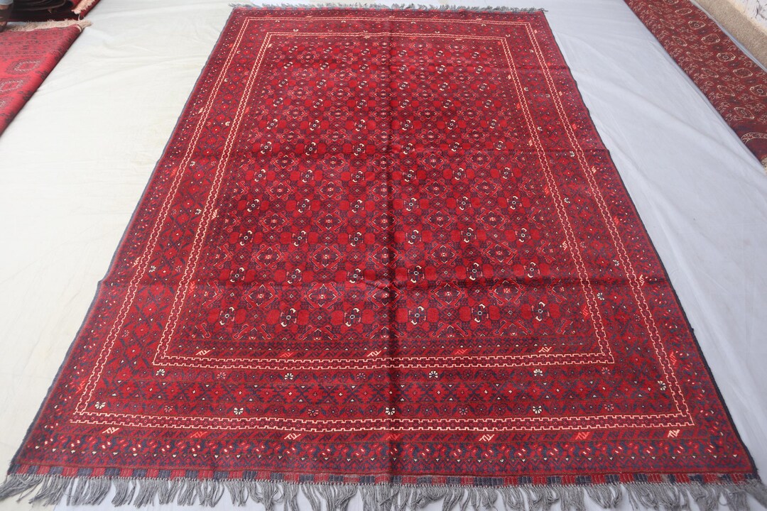 6'5x9'4 Ft Antique Bukhara Rug, Vintage Handmade Soft Wool Rug, Red ...