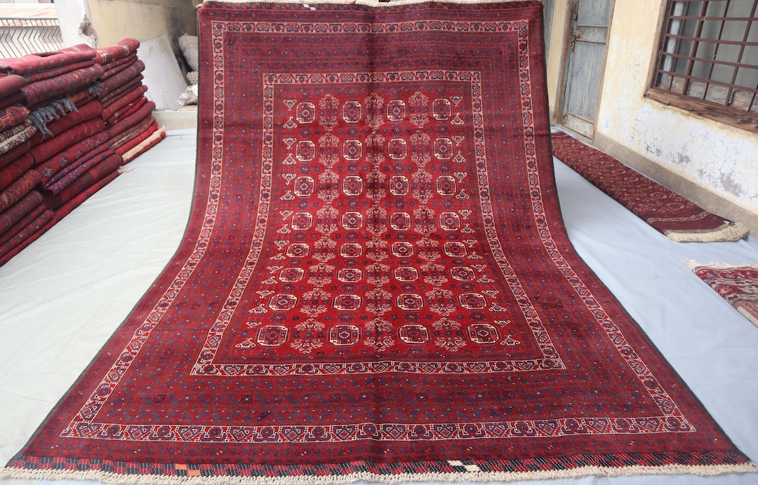 Tarki Rug 6'5x9'4 Ft Turkmen Tekke Bukhara Rug Afghan Handmade Wool Rug, Oriental ...