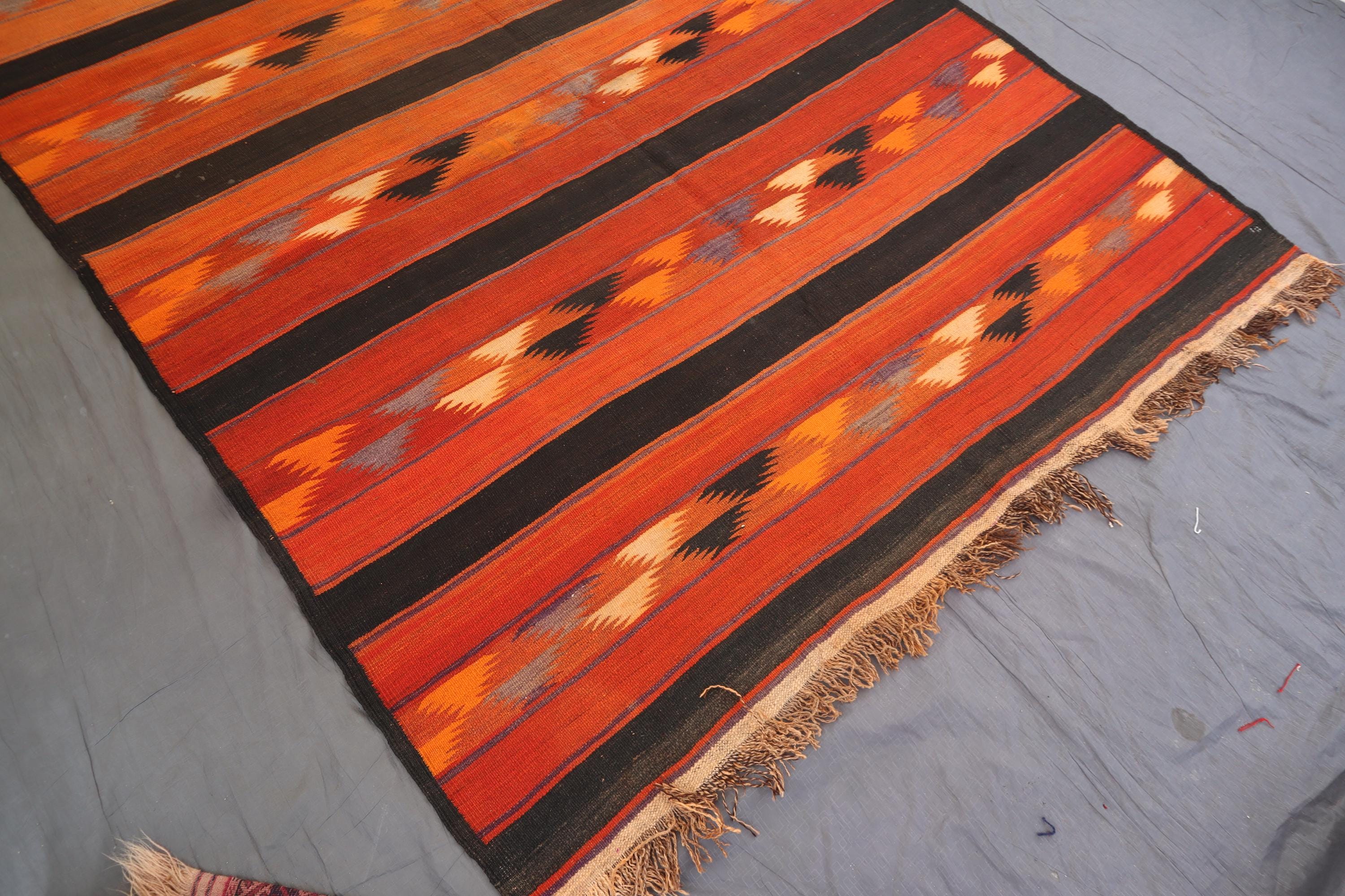 幅6 x 12フィートのキリムランナー、ヴィンテージオレンジフラット