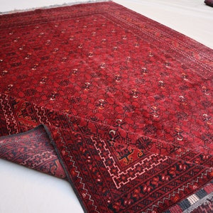 200x300 Afghan Teppich, Handgeknüpfter Teppich Turkmen Tribal Buchara, Handgeknüpfter Wollteppich, Roter Teppich für Wohnzimmer, Büro, Schlafzimmer