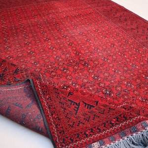 6,5 x 2,6 Handgeknüpfter Vintage Teppich - Turkmenischer Orientteppich in Rot mit vegetabil gefärbten Pflanzenfarben - Buchara Teppich