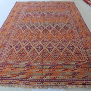 6&#39;6x9 ft Afghan Berjesta Rug- Turkman Handmade Wool Rug- Antique Mashwani Tribal Terracotta Purple Area Rug- Bedroom Rug- Living Room Carpet