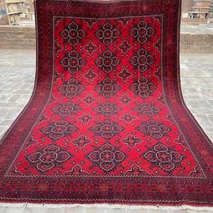 7x10 Large Handmade rug, 9.11 x 6.6 Ft, SAL PRICE, Large Afghan Turkmen 100%Wool,Bokhara Pattern, Vintage Turkoman Oriental, Living Room rug