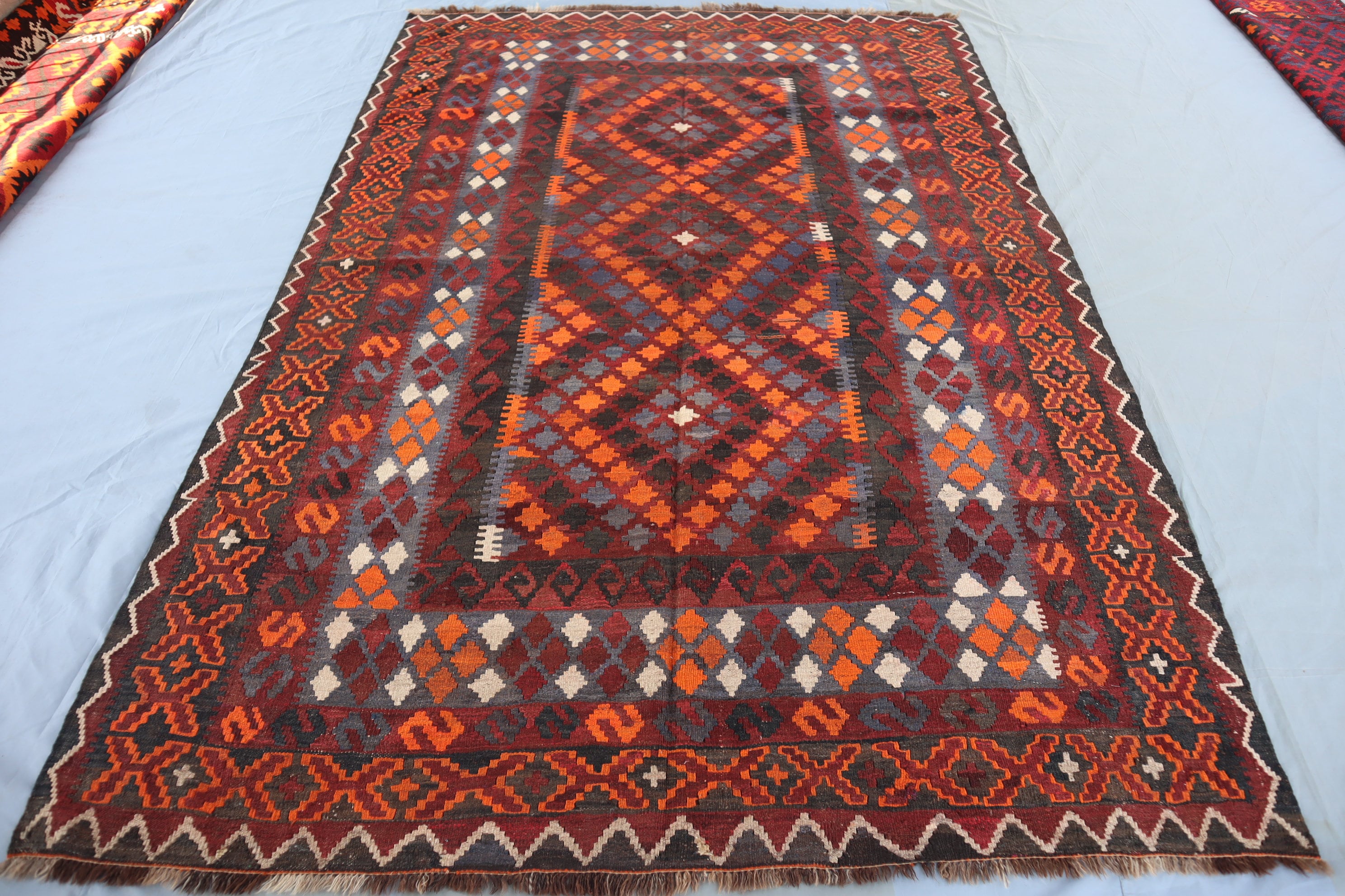 Antique Kilim Rug 6'4x9'5 Ft, Afghan Vintage Large Area Rug