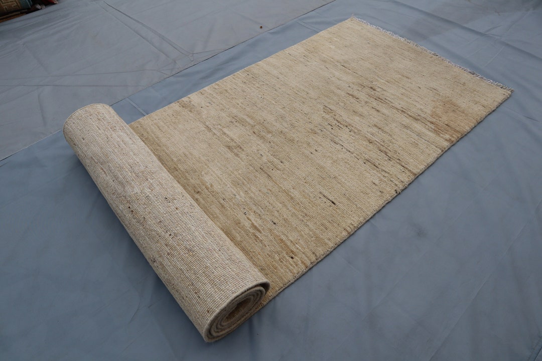 5x7 Ft Gabbeh Area Rug- Beige Modern Afghan Hand Knotted Wool Rug ...