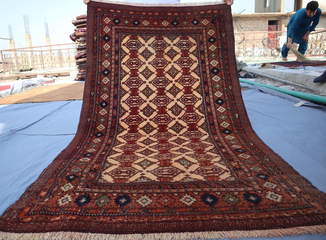 3'2x5'6 Ft Antique Faded Pattern Rug, Vintage Afghan Handmade Wool Area ...