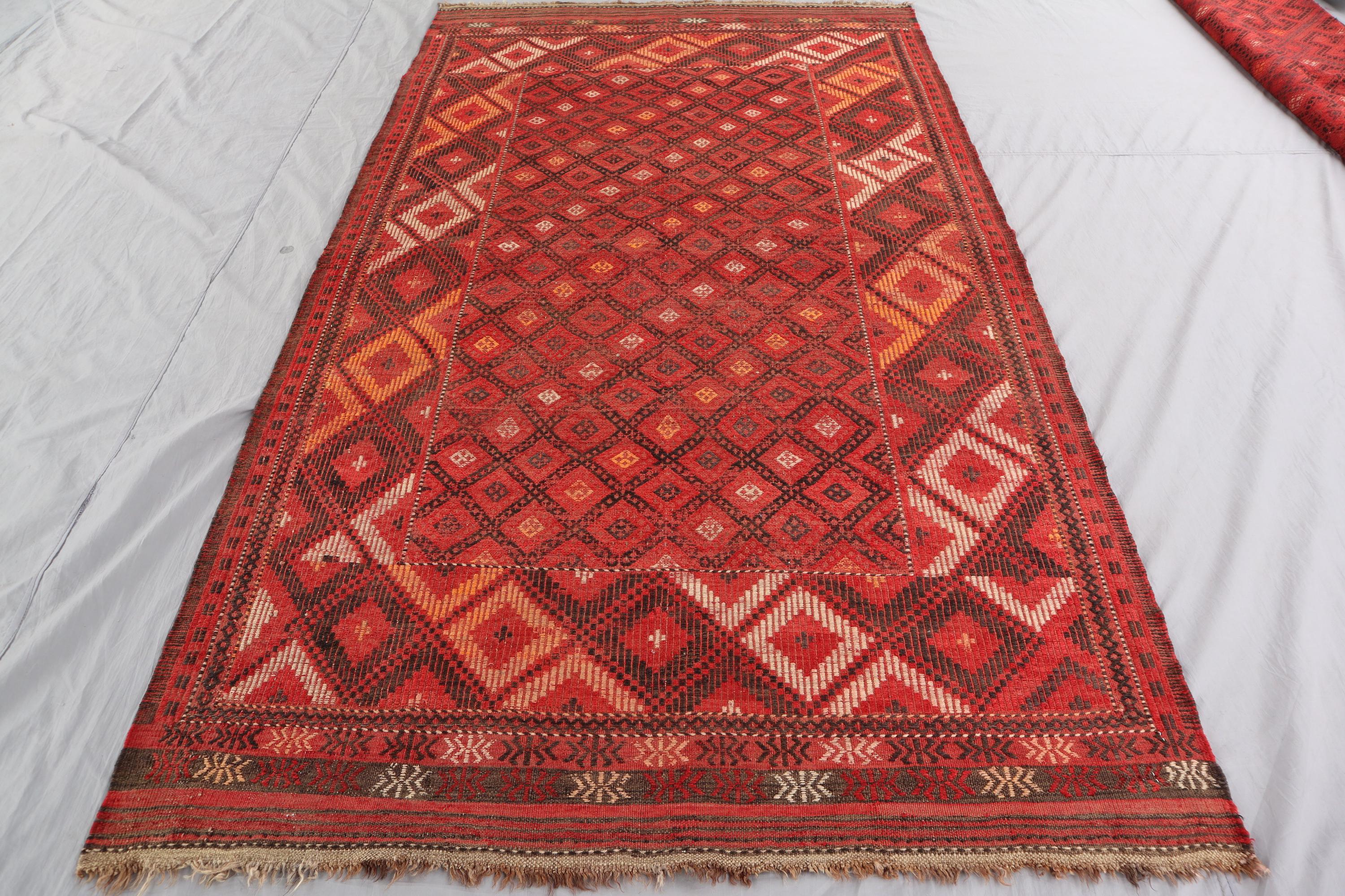 4'5x7'7フィートのアフガンキリムラグ、ヴィンテージハンドメイド