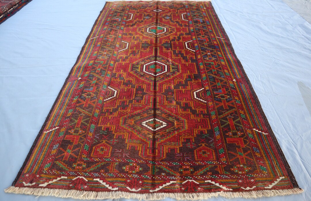 Antique Baluchi Area Rug 3'5x6'5 Ft, Geometric Bukhara Vintage Rug ...