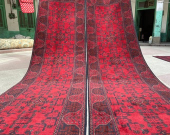 Vintage loper, 26 ft loper, 12,8 x 2,9 ft, lang loper tapijt, Afghan Bukhara, Turkmeens handgemaakt, hal loper, tribale loper 13 ft paar loper
