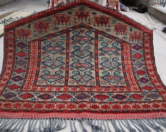 Wall Hanging Jalar rug 3'3x4'1 ft, Vintage Afghan Handmade Soft Wool Pile Wall decor Jalar Turkmen rug, Bukhara Style Wall hanging Decor rug