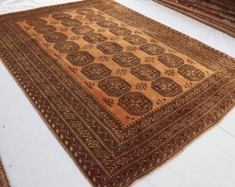 2m mal 2,5 Meter ausgeblichener Terrakotta Teppich/ 1940er Jahre Teppich/ turkmenischer Tribal Teppich/ afghanischer Ersari Teppich/ orientalischer Teppich