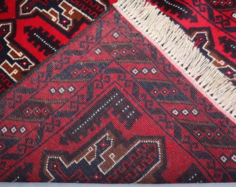 1980年代のヴィンテージラグ、3x6インチの赤いトルクメン族の