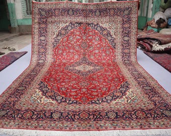 8x11 ft Afghan Medallion Area Rug, Large Turkmen Handmade Wool Rug, Floral Oriental Turkish Heriz Rug for Bedroom, Home Luxury Art Red Rug