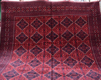 Grote Afghaanse tapijten, hoogwaardig handgemaakt Afghaans wollen tapijt, groot rood tapijt, tribal tapijt, Turkmeens bukharatapijt, vloerkleed woonkamer, kantoortapijt