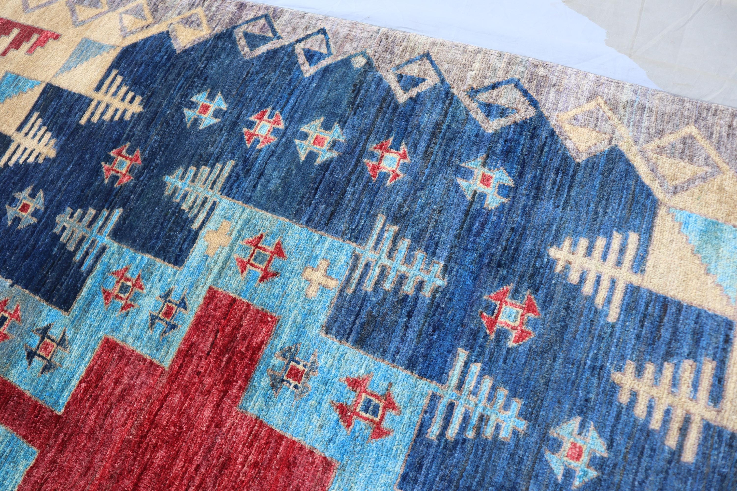5x6 Navy Blue Tribal Gabbeh Area Rug- Afghan Nomadic Hand Knotted Wool ...
