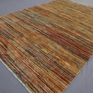 4x6 ft Modern Gabbeh Rug, Afghan Handmade High Pile Wool Rug, Home Decor Art Rug, Contemporary Striped Design Beige Rug, Bedroom Area Carpet