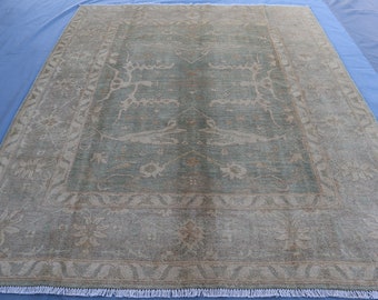 Antique Faded Rug 5'7x6'6 ft, Vintage Distressed Muted Oushak Design Rug/ Hand Knotted Wool Afghan Tribal Rug/ Oriental Beige Bedroom Carpet