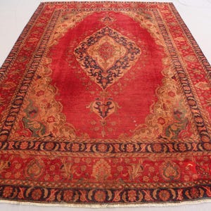 1920s Vintage Rug 7x10&#39;6 ft Afghan Handmade Wool Rug, Turkmen Medallion Caucasian Rug, Oriental Faded Old Rug, Bedroom Rug, Low Pile Red Rug