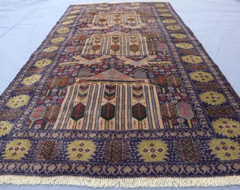 Afghan Vintage Rug 4x7 ft, Baluchi Handmade Soft Wool Carpet, Antique Turkmen Tribal Navy Blue Area rug, Oriental Rug, Living Room Carpet