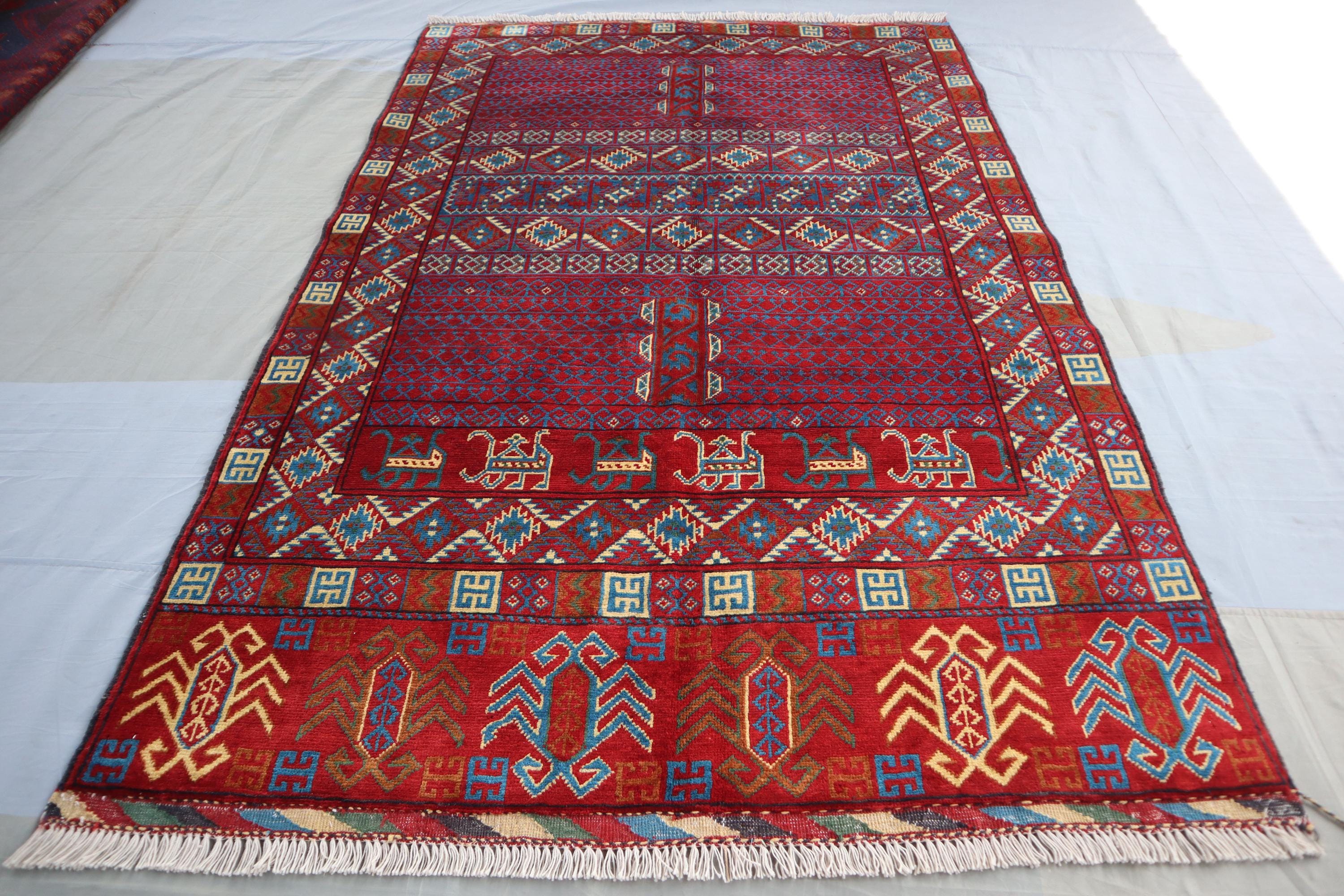 4x6 Afghan Vintage Area Rug/ Afghan Handmade High Pile Wool Rug 