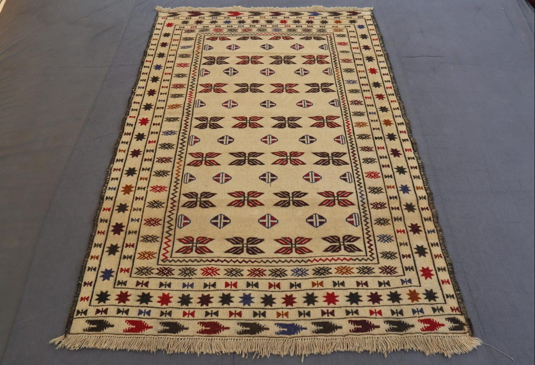 Metsamaim Rug 4x6 Ft Antique Turkmen Soumak Rug Afghan Flatweave Kilim Rug, Beige ...
