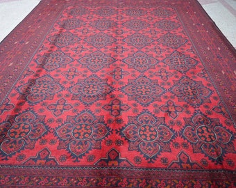 Large Afghan rug, 11.0 x 8.0 Ft, Handmade Rug, Patnoos Gul Rug ,Turkmen Rug, Bukhara Rug, Large Area Rug, Oriental Rug 8x11, living room rug