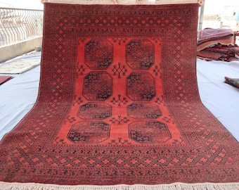 5x6'6 ft Vintage Turkmen Area Rug, Afghan Handmade High Pile Wool Rug, Oriental Traditional Bohemian Rug, Bedroom Rug, Filpaye Ersari Rug