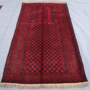 3 x 5 ft Vintage Gebetsteppich Handgemachter Wollteppich, Rot Blau Belutschischer Gebetsteppich, Orientalischer Gebetsteppich, Schlafzimmer Gebetsteppich