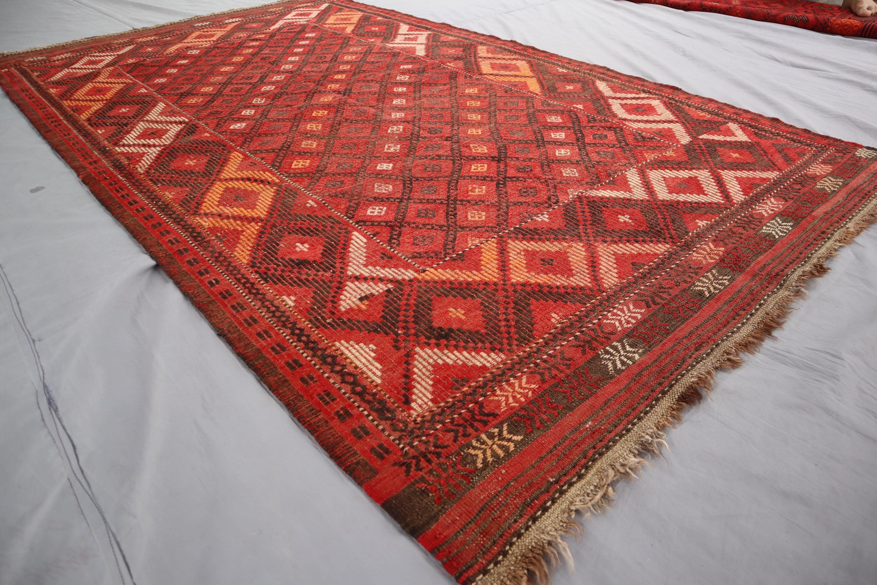 4'5x7'7フィートのアフガンキリムラグ、ヴィンテージハンドメイド