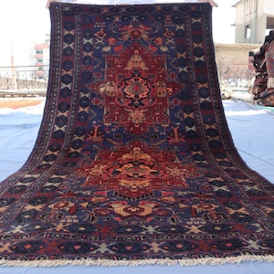 トルクメンアンティークラグ 3'10x6'4フィート ヴィンテージ幾何