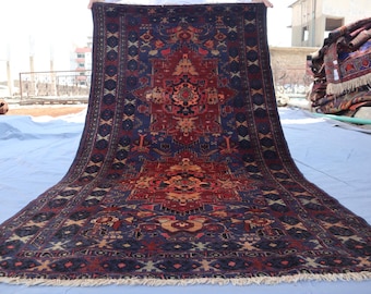 3&#39;4x6&#39;3 ft Baluchi Area Rug, Turkmen Tribal Vintage Rug, Handmade Soft Wool Rug, Oriental Afghan Geometric Rug, Bedroom Rug, Living Room rug