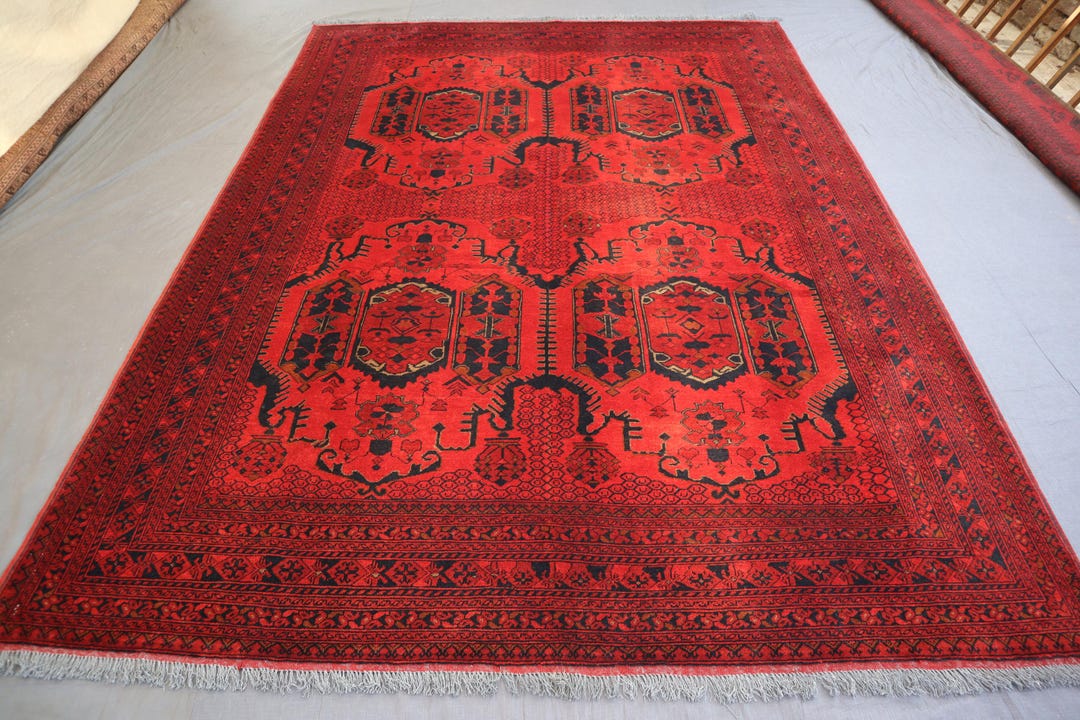 7x9'6 Ft Handmade Bukhara Rug Antique Red Rug, Afghan Soft Wool Rug ...