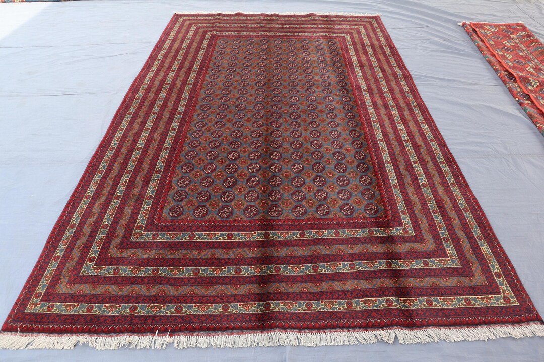 6'2x9'5フィートの大型アフガニスタン製レッドラグ、ホージャ