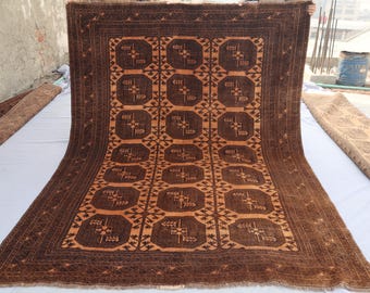 7x5インチ テラコッタラグ/アフガニスタン ブハララグ/ヴィンテージ